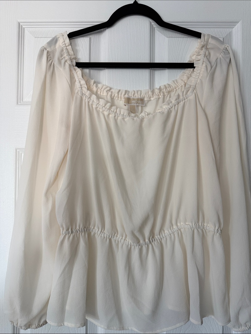 Michael Kors Cream Ruffle-Trim Peasant Blouse